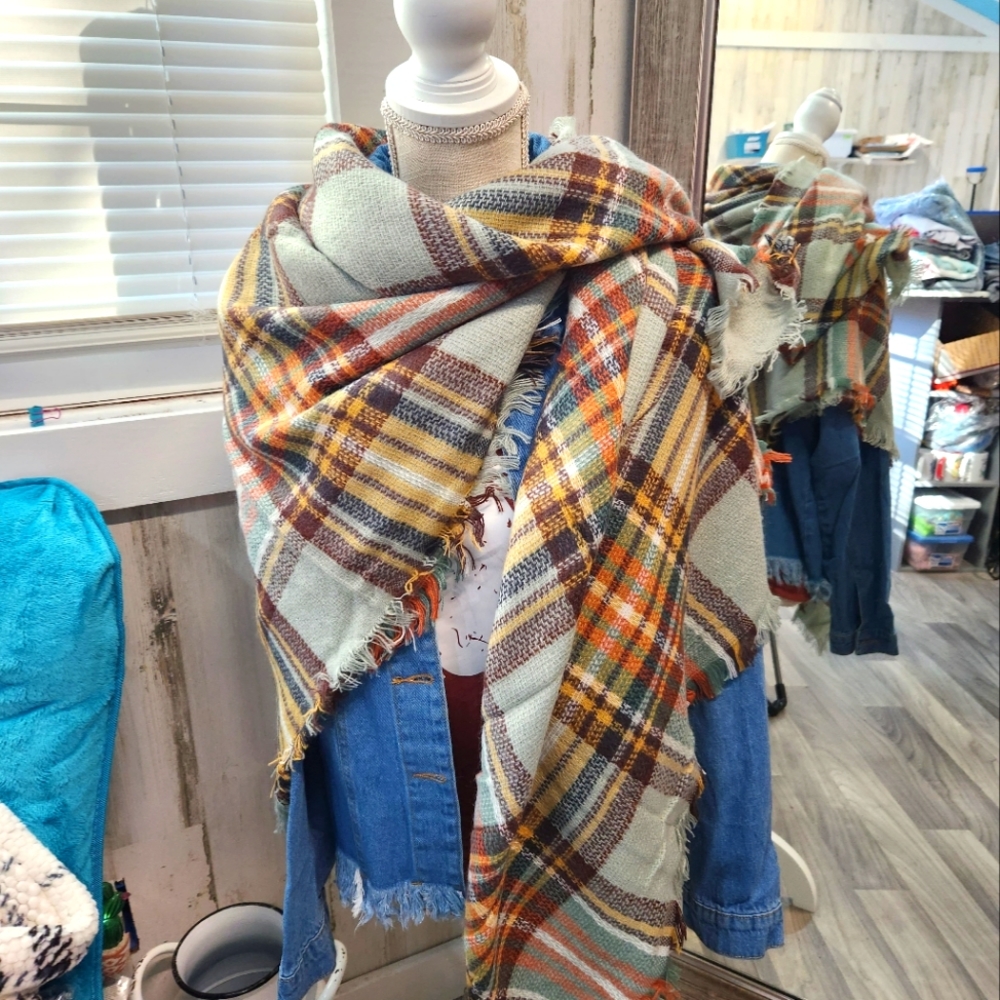 Brown Plaid Blanket Scarf